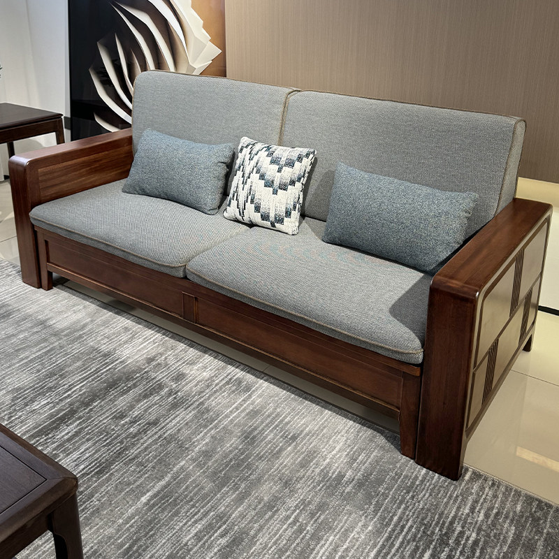 胡桃木沙发客厅家用组合简约现代全实木储物直排单两三人位沙发