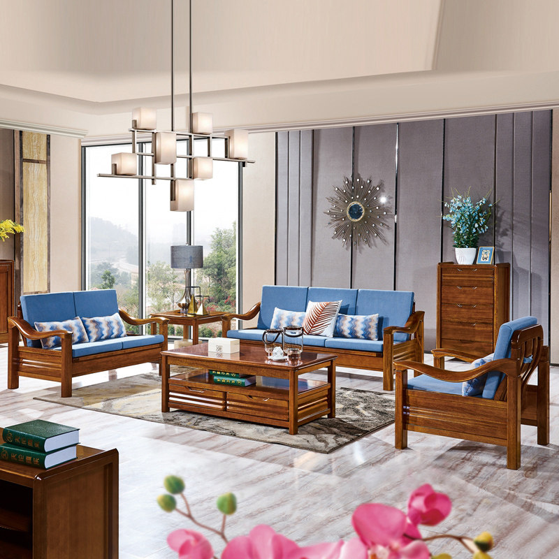 全实木沙发客厅冬夏两用胡桃木现代中式组合小户型双人三人四人位
