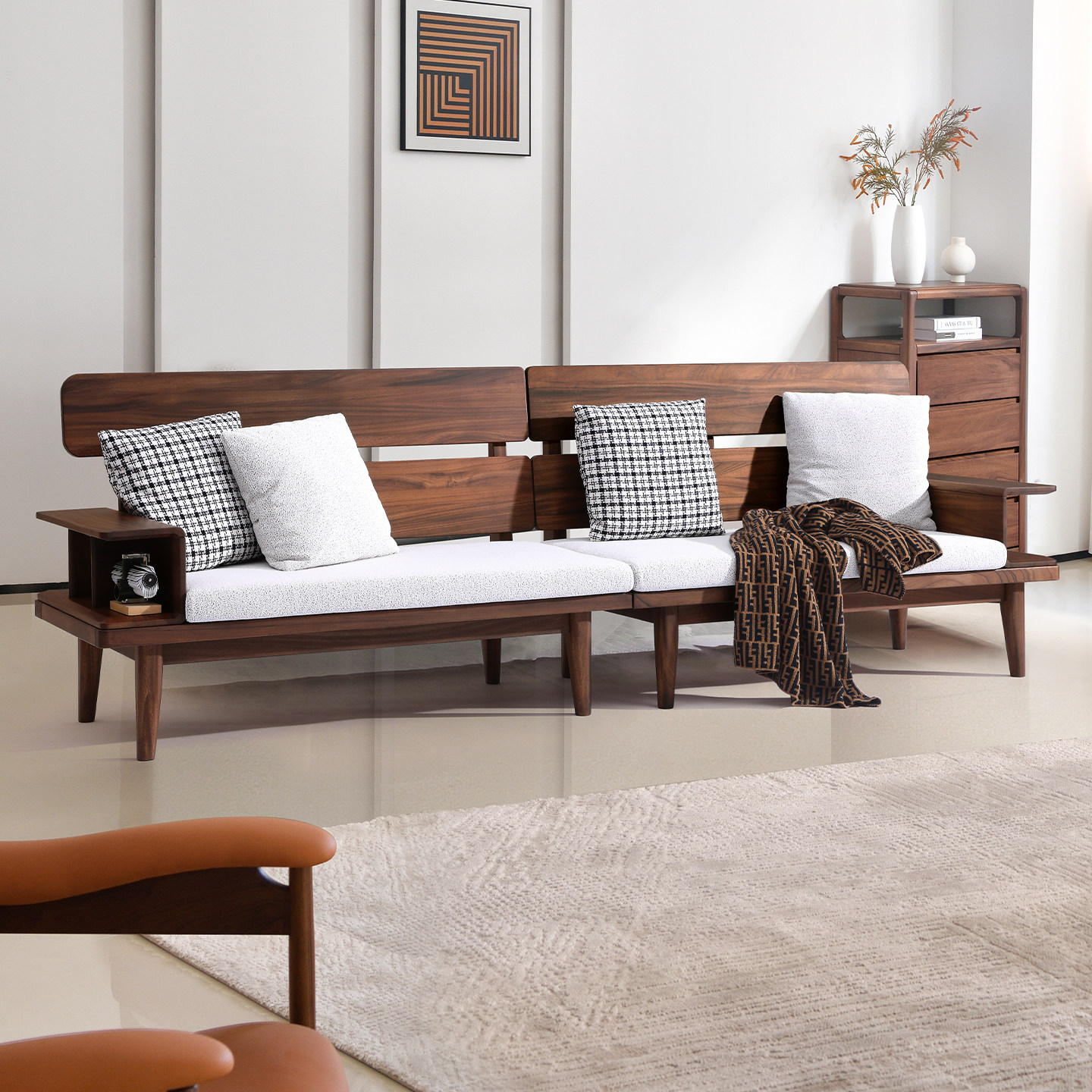 全实木沙发客厅家用直排四人位现代简约小户型冬夏两用可拆洗新款