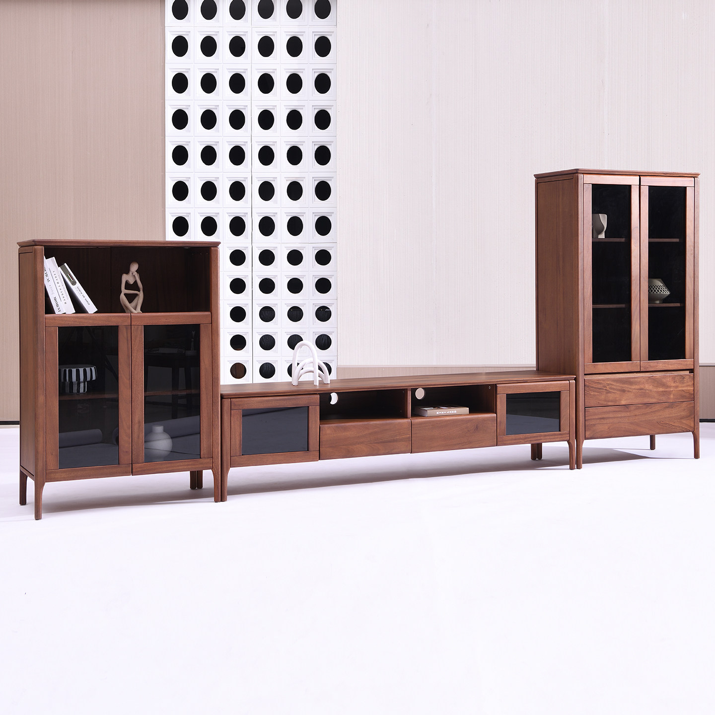 全实木电视柜客厅家用现代简约核桃木地柜收纳储物柜一体边柜组合