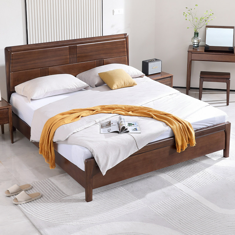 全实木床卧室1.8m床现代简约中式家具1.5米主卧婚床胡桃木双人