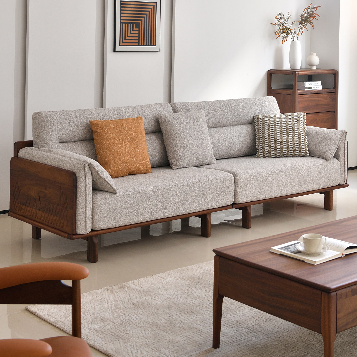 全实木沙发客厅家用现代简约北欧直排三四人位布艺沙发小户型新款