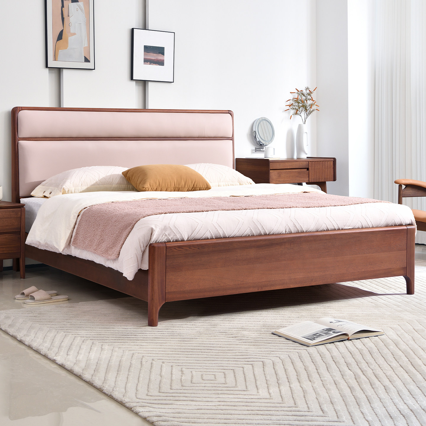 现代简约全实木床主卧家用真皮双人大床1米8软靠软包床1米5新款