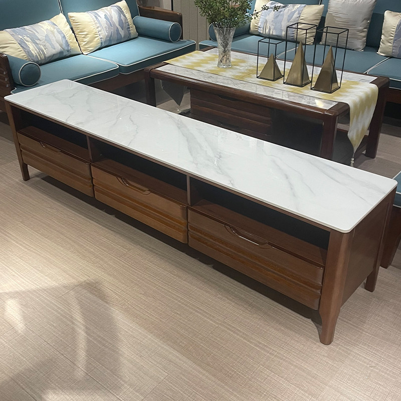 全实木岩板电视柜胡桃木客厅家具地柜现代中式大小户型电视机墙柜