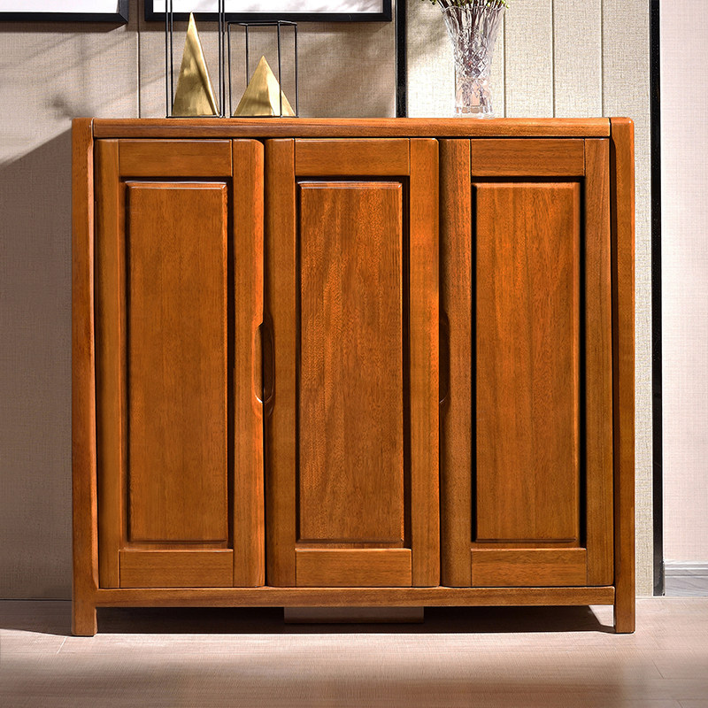 全实木鞋柜中式客厅三门大容量外门口入户进新款家用胡桃木玄关柜