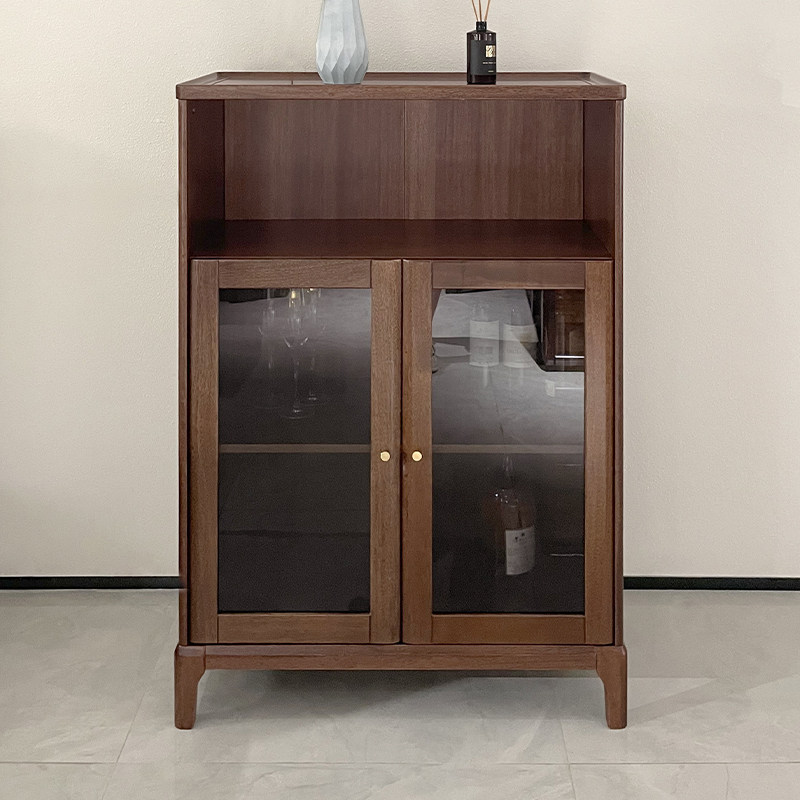 现代简约胡桃木边柜家用客厅全实木储物收纳柜餐厅小户型酒柜立柜