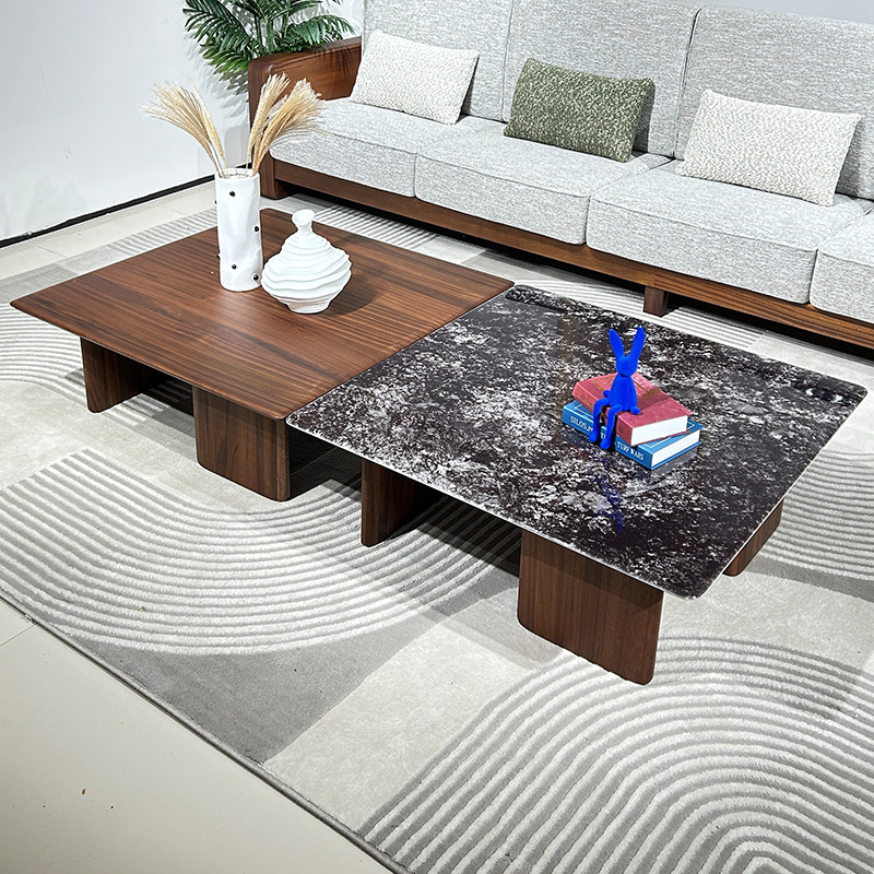 全实木茶几客厅家用现代简约方形超晶石茶桌高级感茶台2026新款