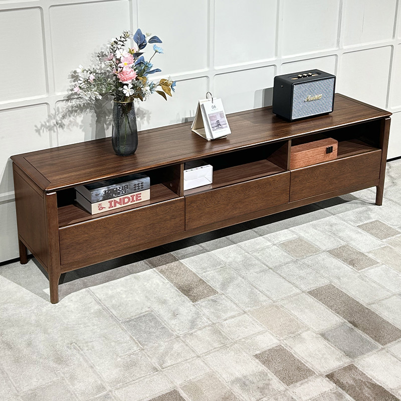 胡桃木电视柜实木现代简约地柜家用收纳储物柜小户型客厅茶几组合