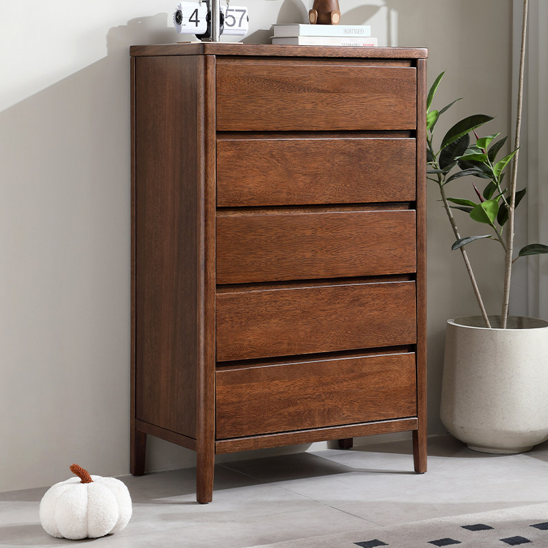 胡桃木五斗柜卧室简约现代储物柜客厅边柜子抽屉收纳柜全实木斗橱