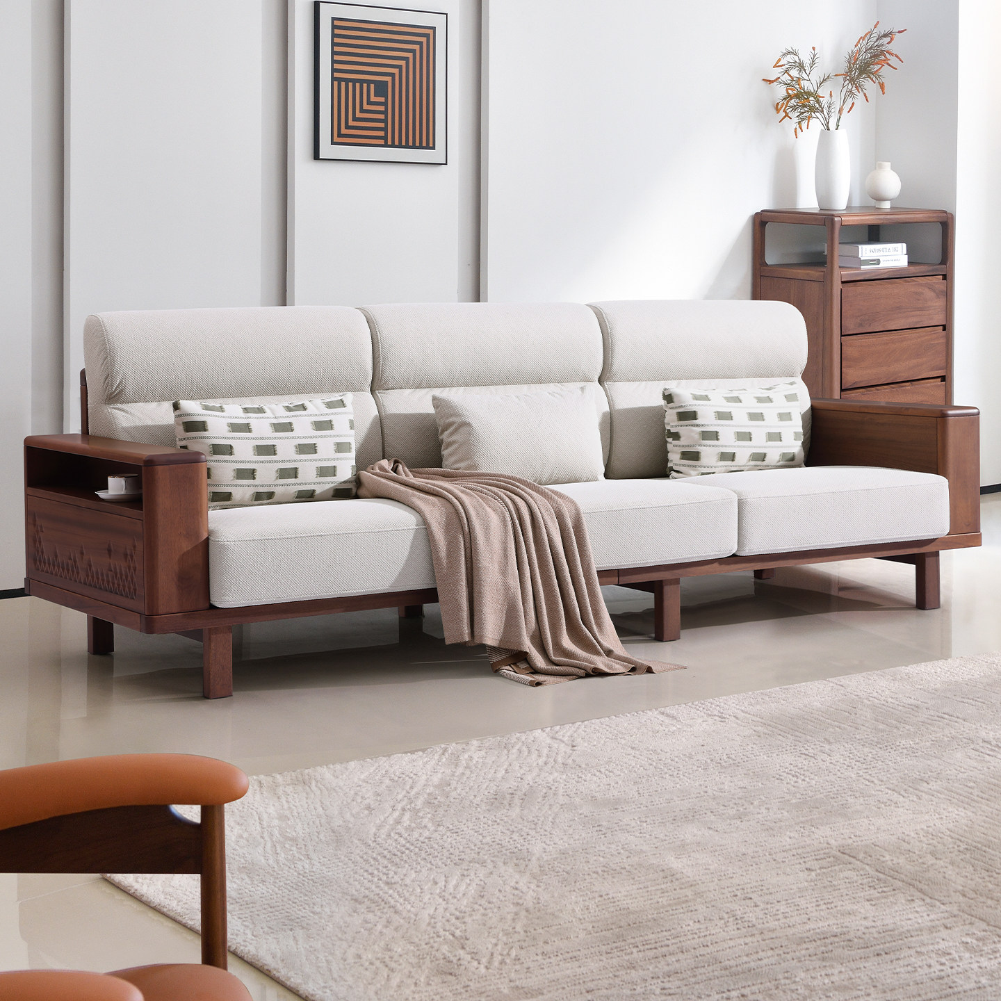 全实木沙发现代简约客厅家用直排四人位可拆洗小户型家具2026新款