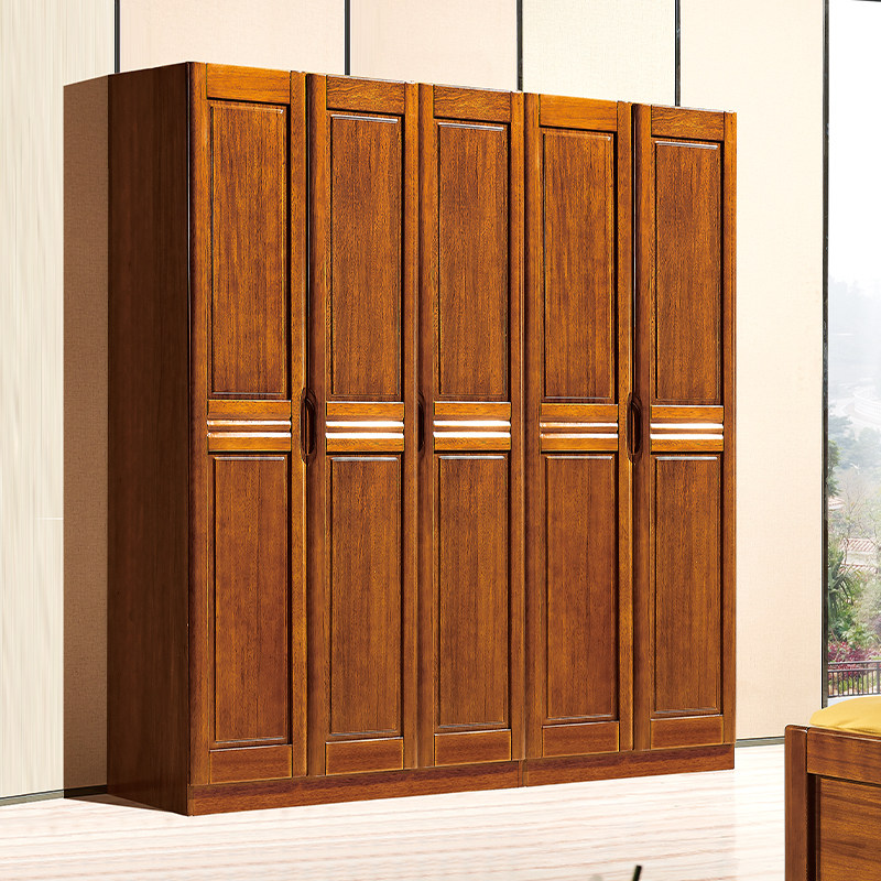 胡桃木衣柜家用卧室现代中式衣橱对开门五门六门定制全实木大柜子