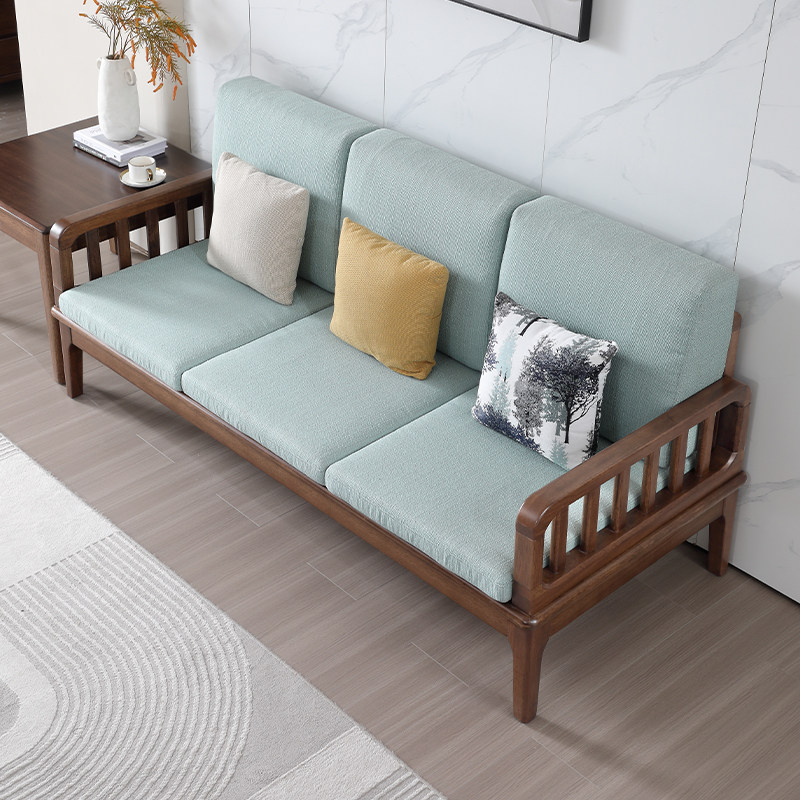 全实木沙发客厅小户型简约现代木质极简胡桃木家用双人直排三人位
