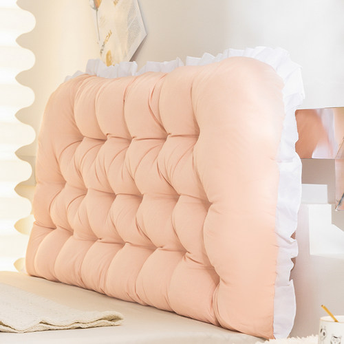 浅粉床上靠枕加高时尚床头靠垫加厚大靠背卧室榻榻米软包双根绑带