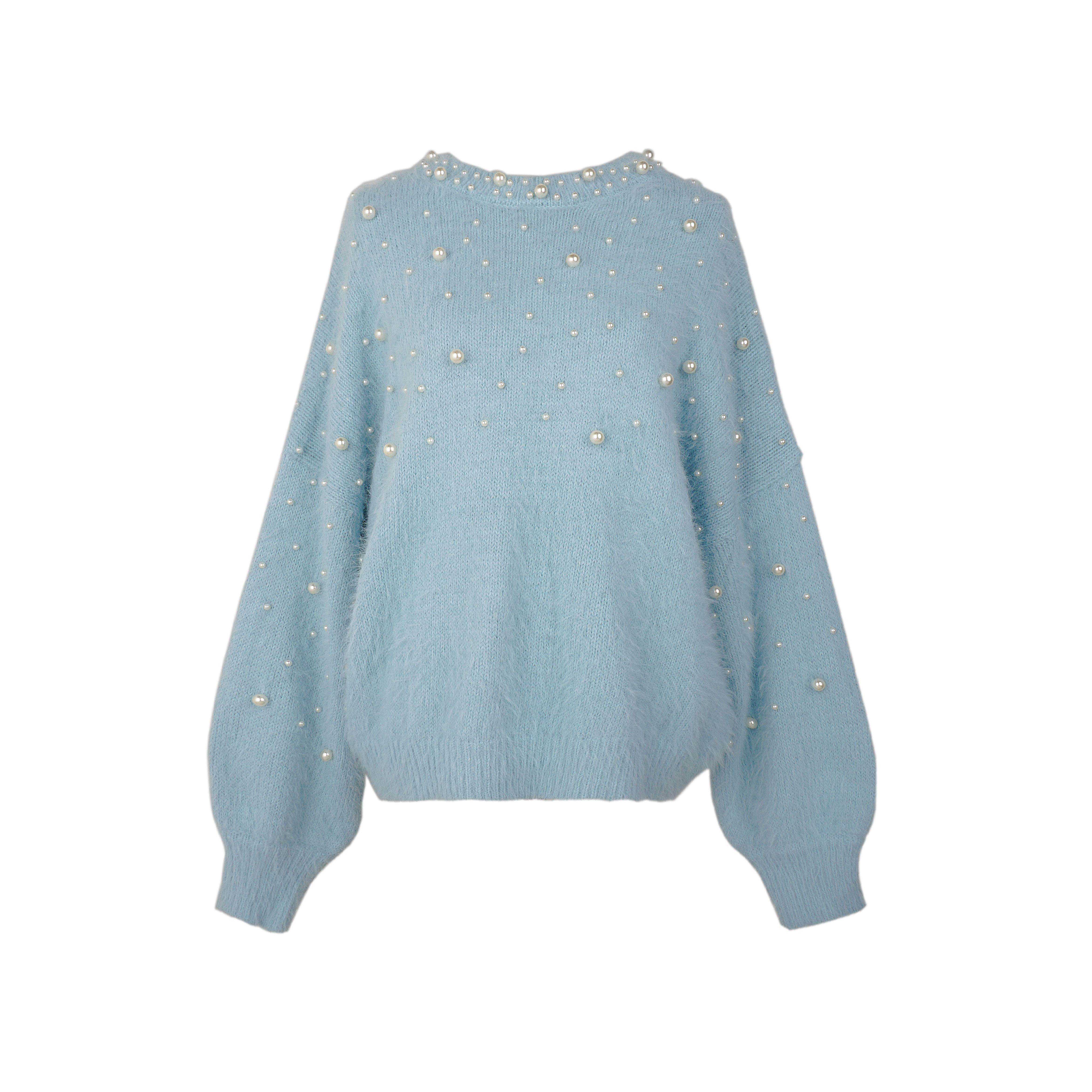 软糯马海毛钉珠毛衣2025春秋季新款圆领宽松时髦温柔风针织衫女潮,女装/女士精品,毛衣,淘宝优惠券,粉丝福利购,淘宝优惠卷