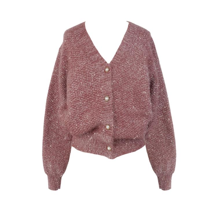 小香风重工亮丝设计感针织开衫女秋冬新款宽松显瘦百搭毛衣外套潮