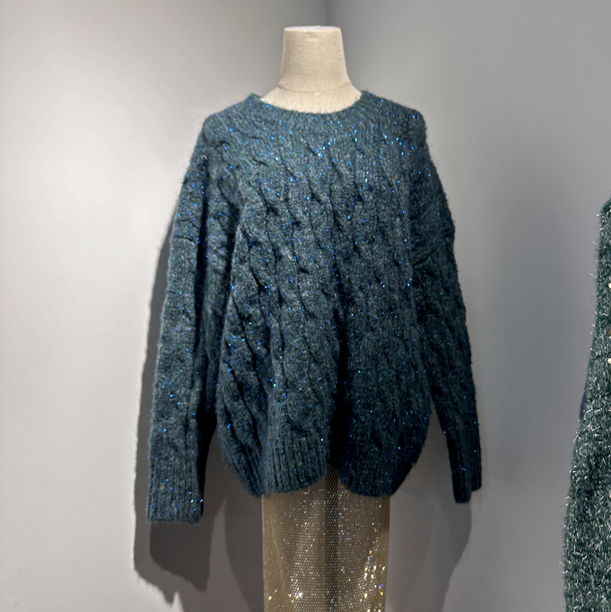 炸街出片星空细闪毛衣宽松慵懒百搭法式复古麻花针织女加厚上衣潮