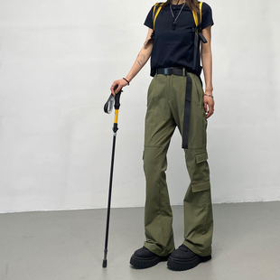 工装裤女款登山夏季显瘦军绿色酷飒风冲锋裤防水速干户外徒步微喇
