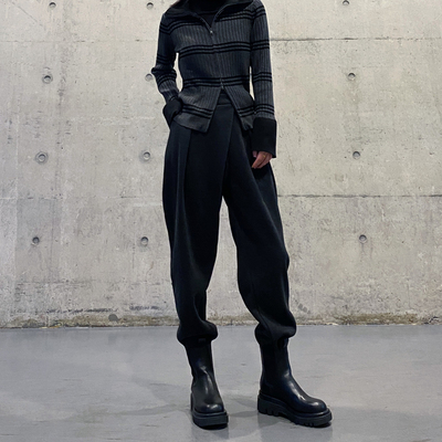 酷帅休闲松紧腰不规则设计长裤