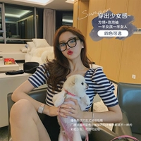 Радужный трикотажный короткий свитер, футболка, 4 цветов, рукава фонарики, 2020