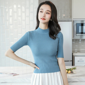 针织衫 修身 女半袖 半高领薄款 秋季 2025新款 小个子短款 内搭打底上衣