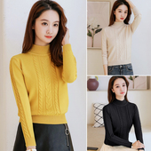 加厚中领小个子上衣内搭针织打底衫 半高领毛衣女套头秋冬短款 修身