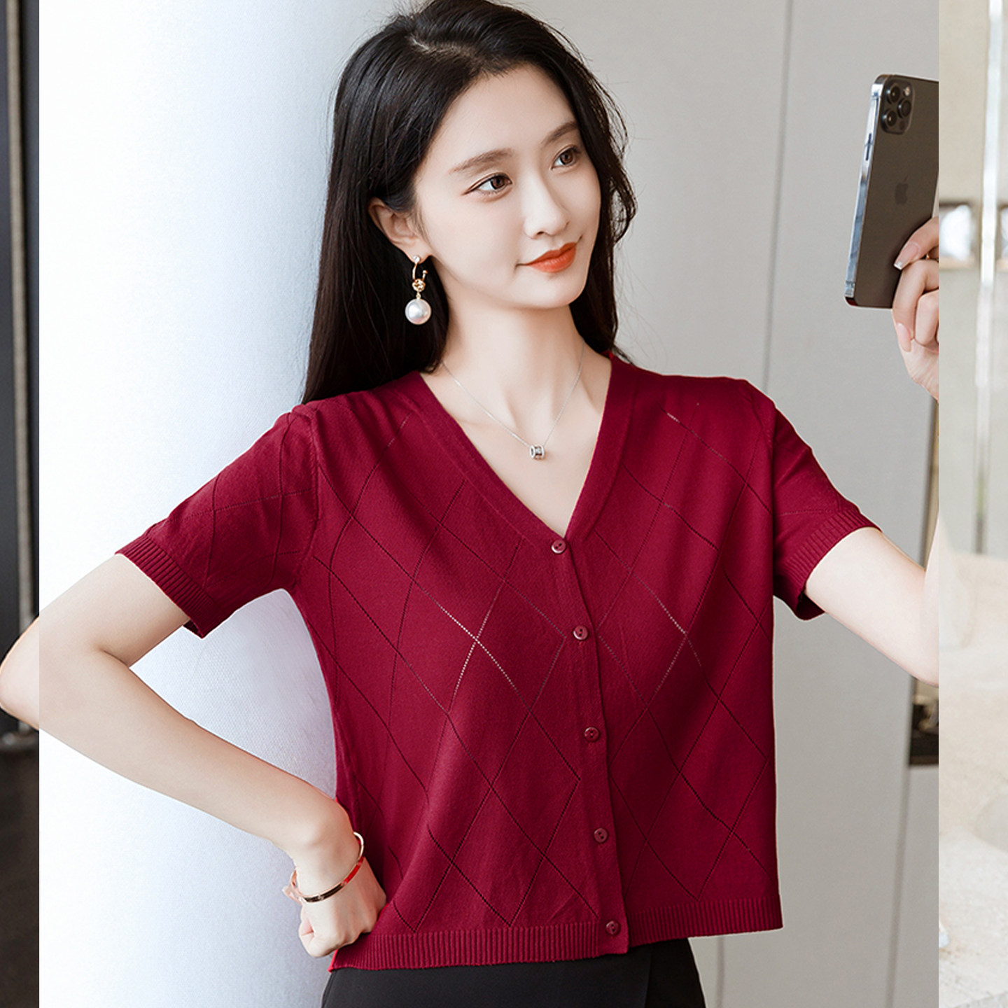 v领短袖t恤女夏短款配裙子的上衣图片