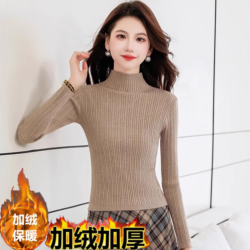秋冬2025新款半高领加绒毛衣女
