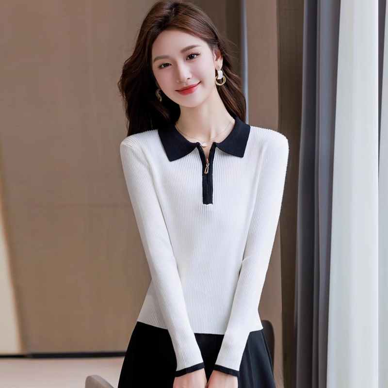 polo领短款毛衣女小个子针织衫