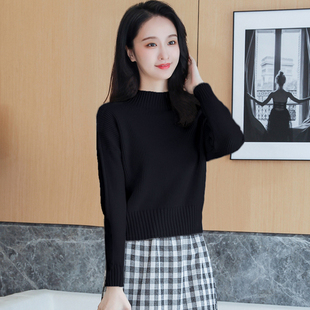 小个子内搭打底衫 宽松加厚套头针织衫 毛衣女2025冬新款 半高领短款