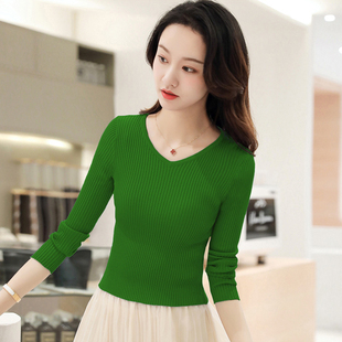 v领针织衫女春季修身小个子毛衣 内搭打底衫高腰配裙子的短款上衣
