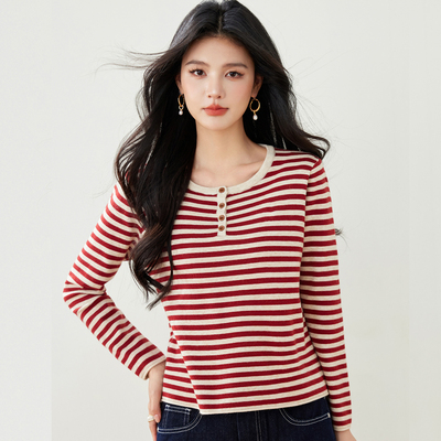 条纹针织衫短款毛衣内搭打底上衣