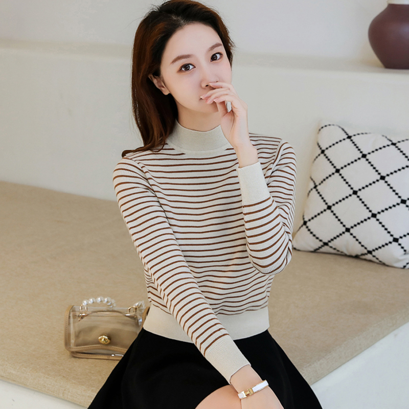 半高领条纹短款毛衣女秋冬女装2025新款加厚修身小个子针织打底衫