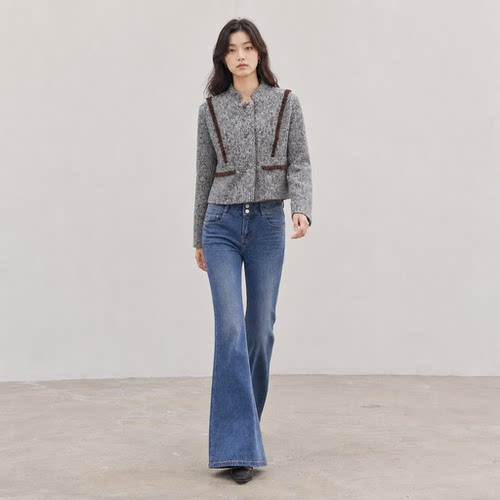 撞色小香风羊毛短外套女显高显瘦