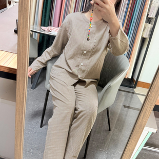 春秋女款睡衣纯棉家居服全棉纯色长袖长裤两件套装