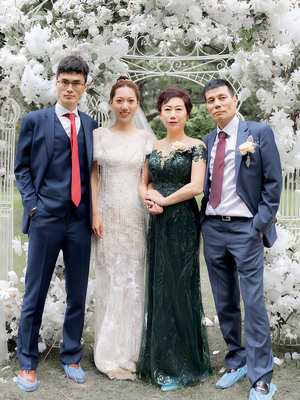 奢华祖母绿色缝珠钻婚礼妈妈装长礼服旗袍上海明星设计师高端定制