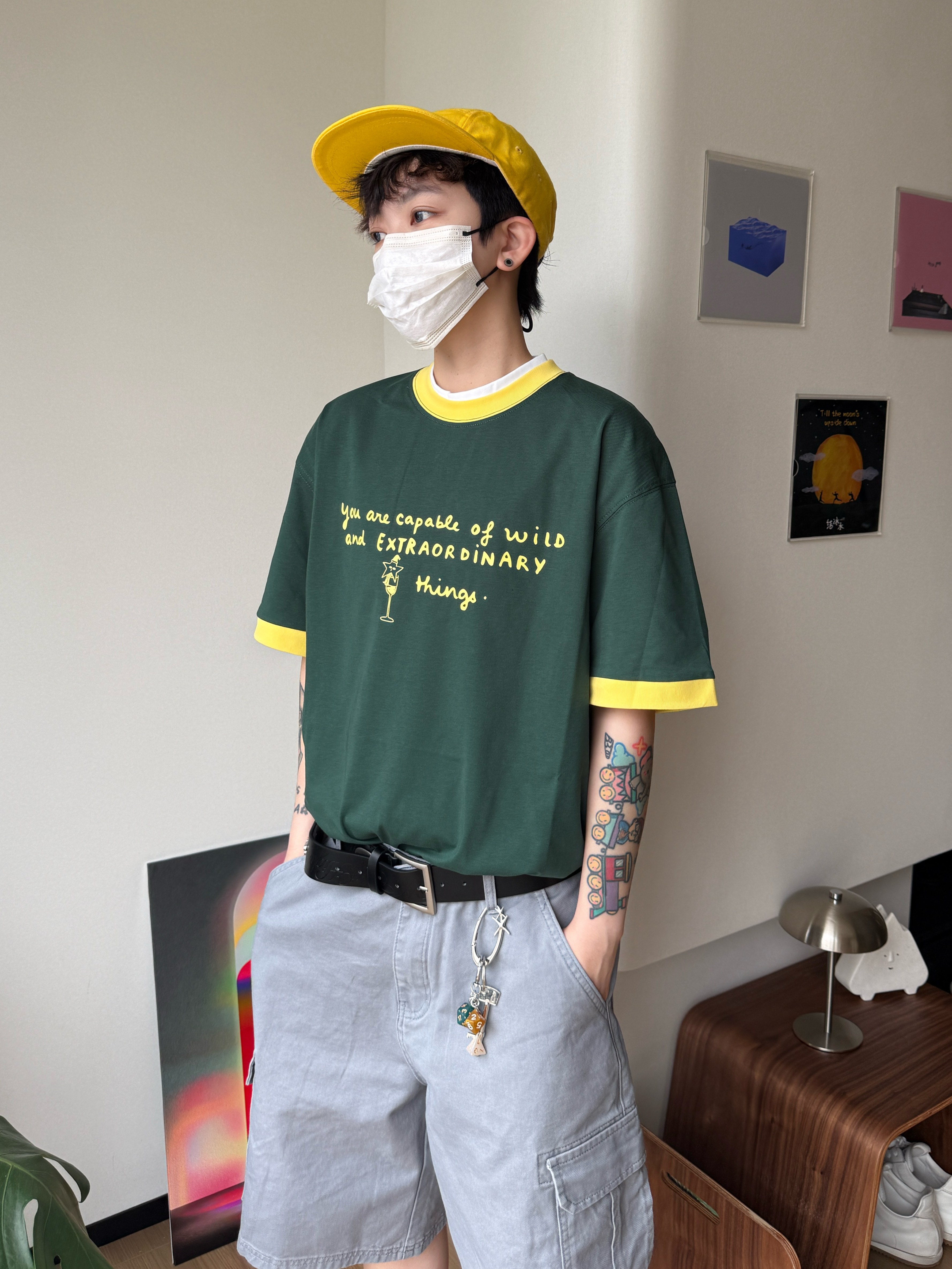 coolfish 撞色才是复古灵魂 美式复古少年感短袖T恤 英文印花宽松