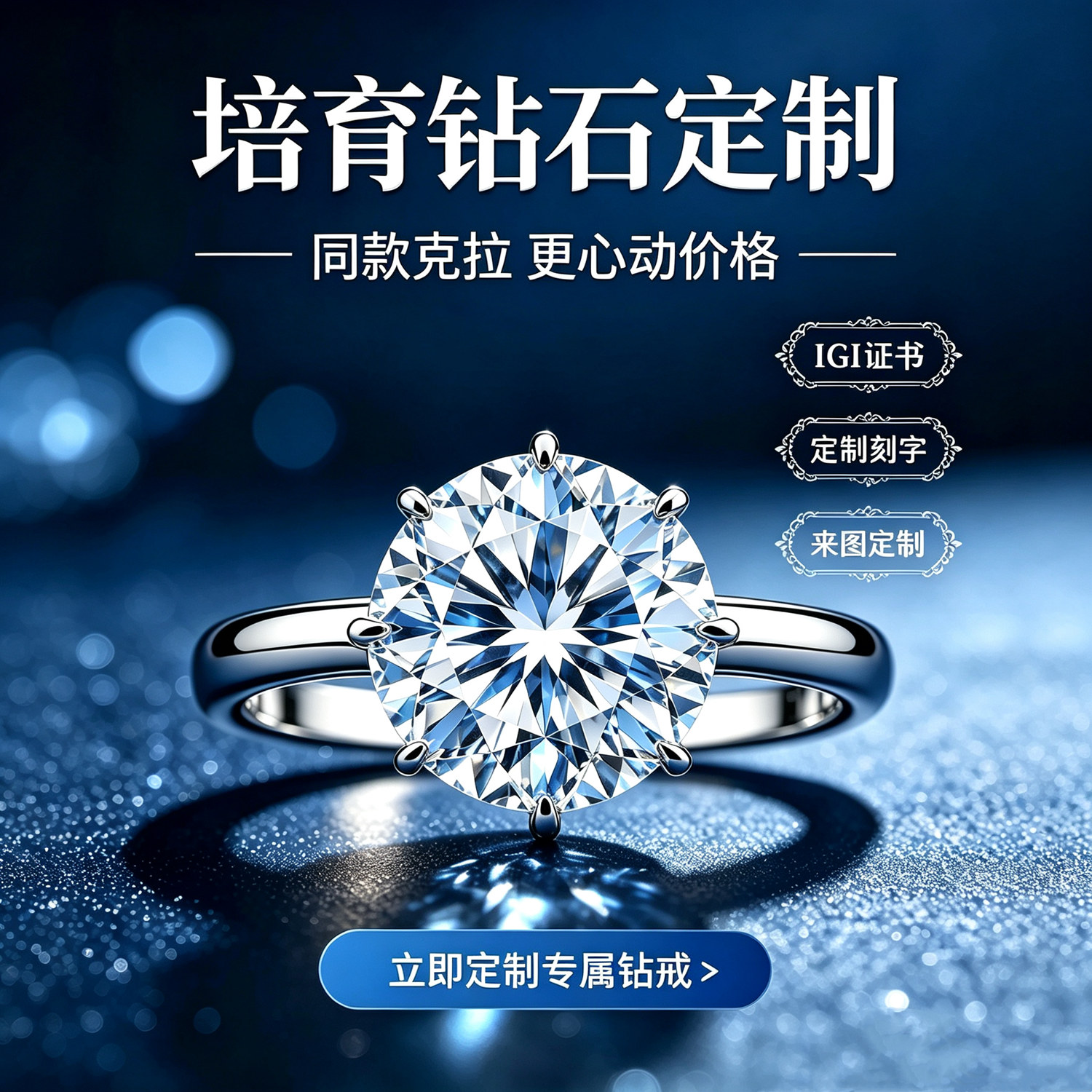 IGI培育钻石18K金铂金950钻戒实验室合成钻石定制