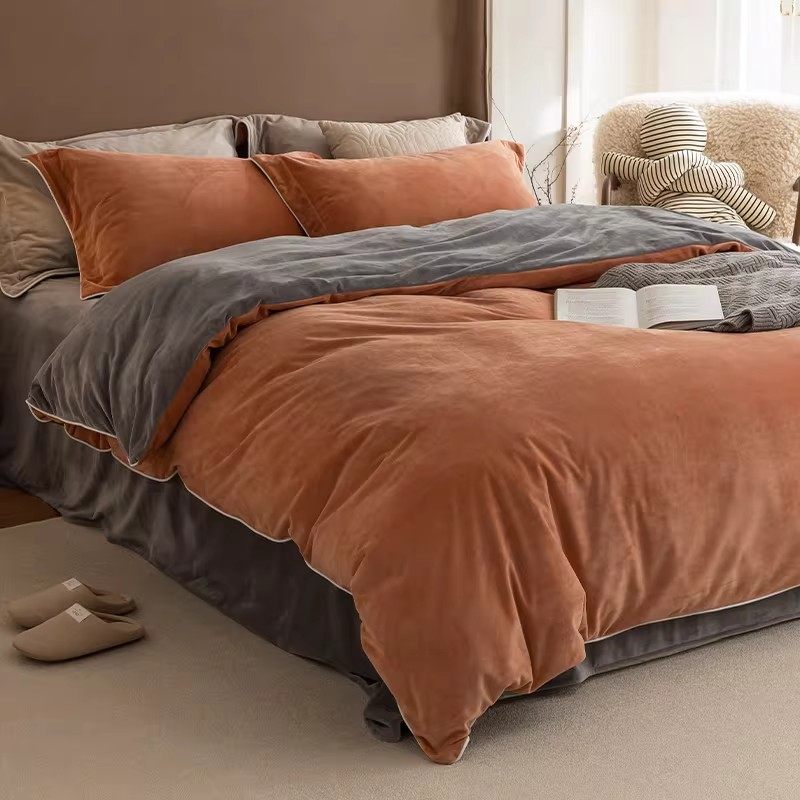 2026新款法式简约风牛奶绒四件套冬季加厚珊瑚法兰绒加绒被套床笠