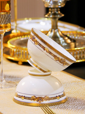 家用碗10个套装 瓷碗饭碗家用高足碗4.5英寸小汤碗创意欧式吃面碗