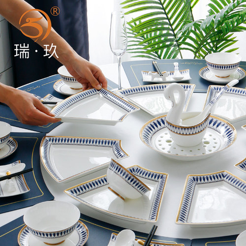 瑞玖8人圆桌餐具家用过年盘子
