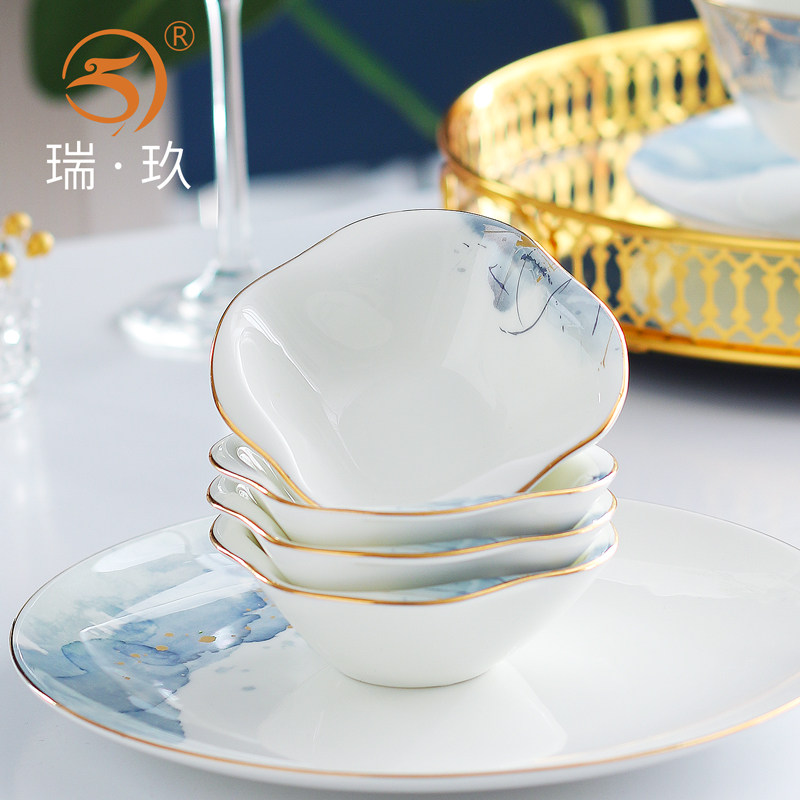 蘸料碟小深碟10个骨瓷味碟家用吃碟4英寸金边花瓣碟油醋碟酱汁碟,餐饮具,碟,淘宝优惠券,粉丝福利购,淘宝优惠卷