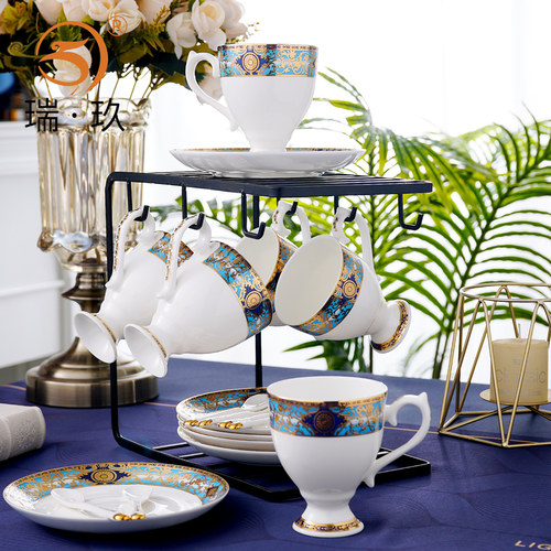 咖啡杯碟骨瓷欧式浮雕金上档次