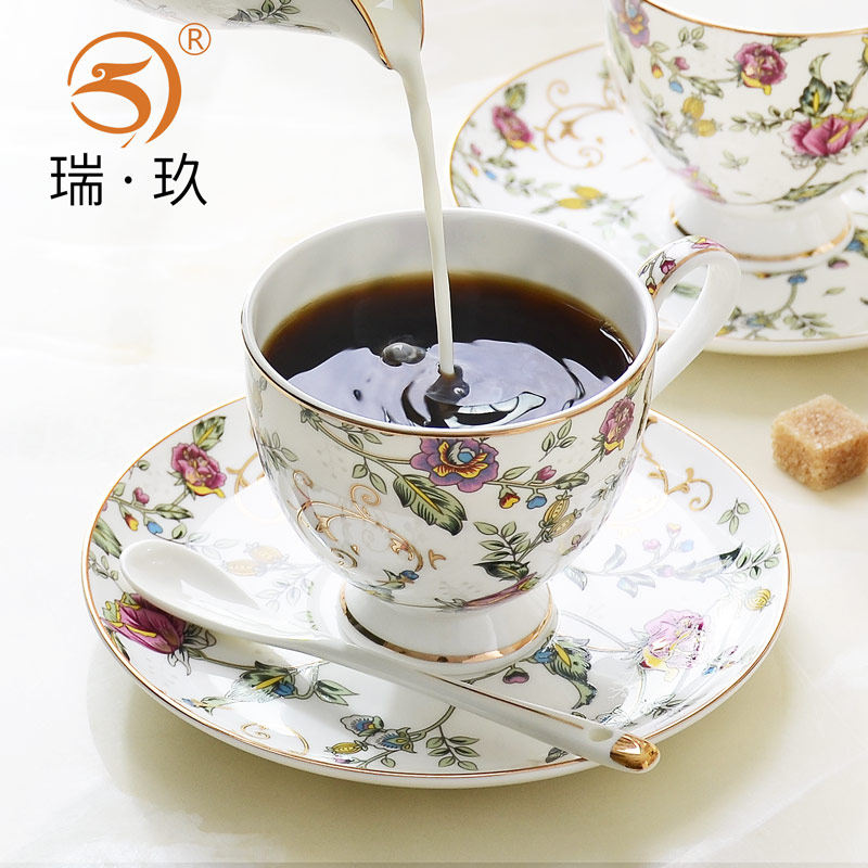 骨瓷金边咖啡杯碟m单个欧式牛奶早餐杯碟套装英式花茶下午茶茶具