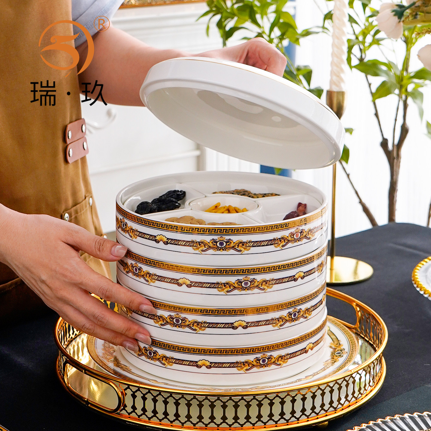 欧式轻奢点心摆盘坚果盘家用小菜拼盘餐厅陶瓷烤鸭酱料盘凉菜盘