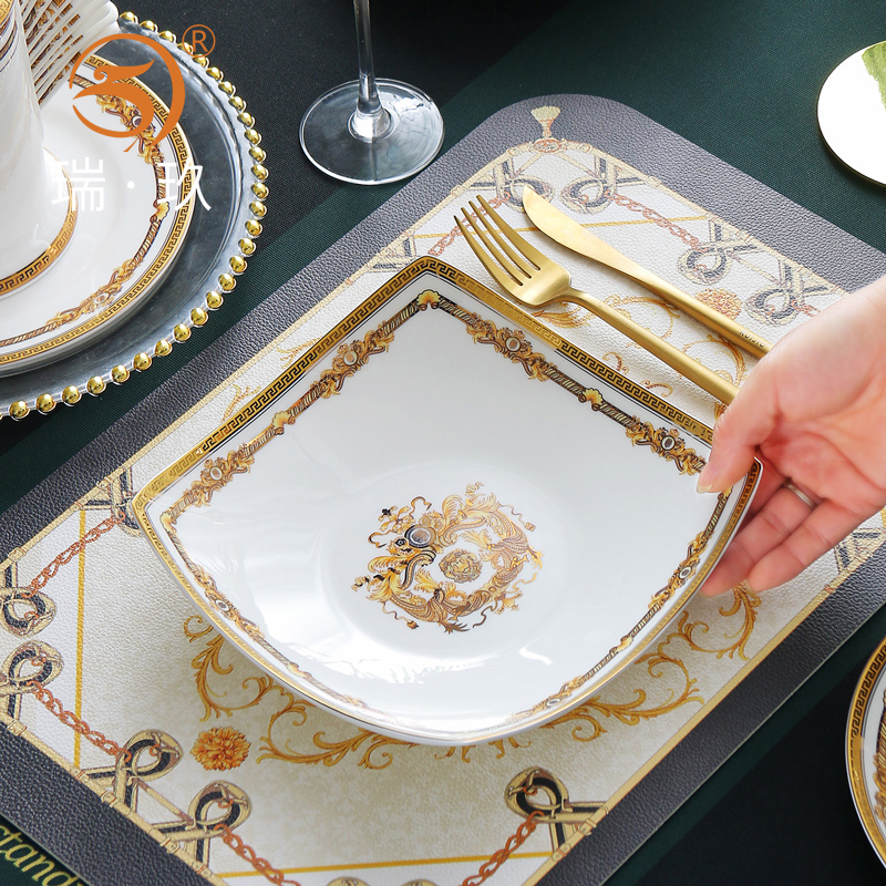 欧式骨瓷8英寸四方深盘翘角盘