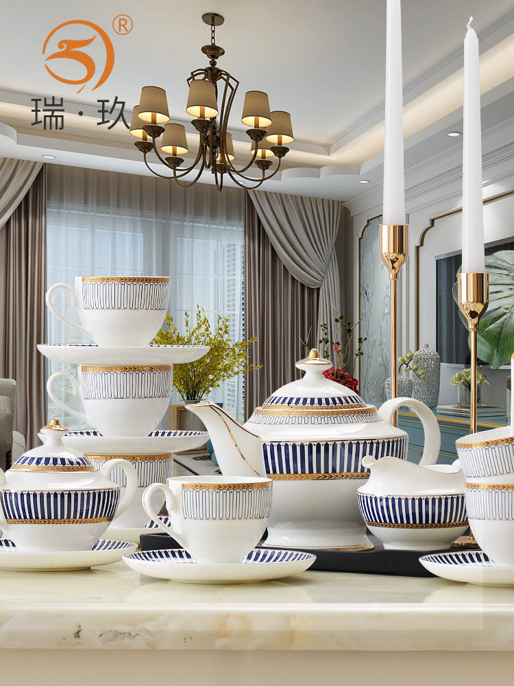 家用欧式骨瓷咖啡具套装21件陶瓷咖啡器具杯英式下午茶具套装