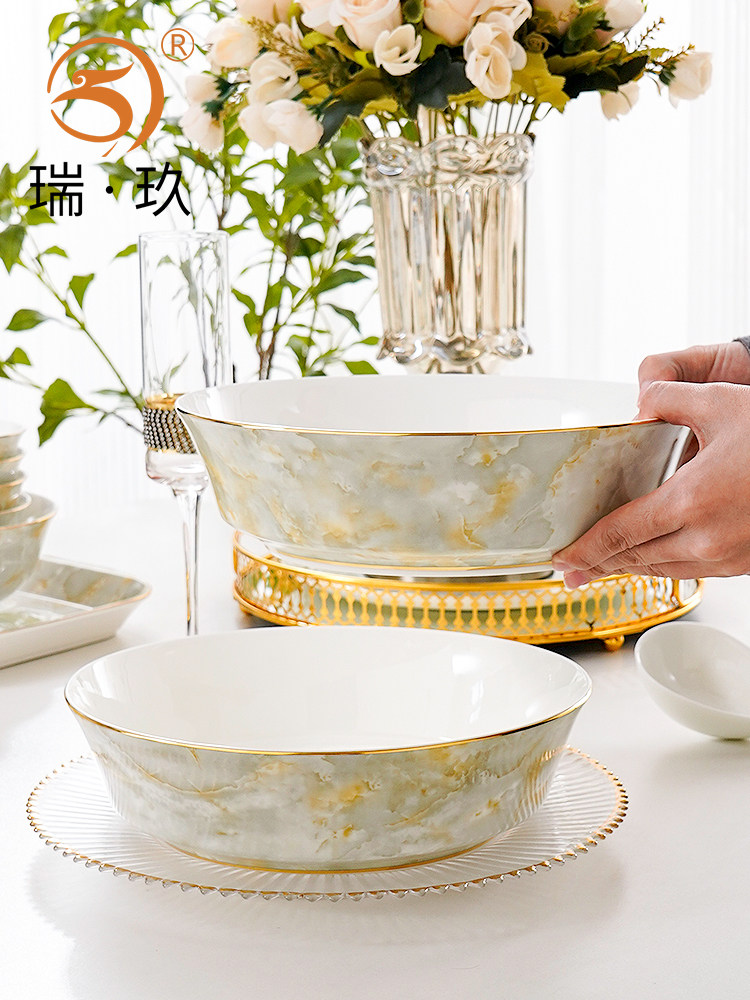 轻奢家用骨瓷9英寸大容量汤碗汤盆酸菜鱼水煮鱼大盆碗陶瓷大面碗