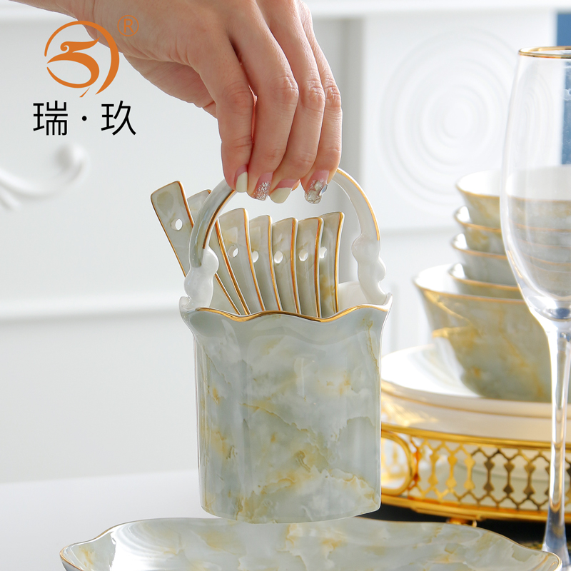 浮雕金骨瓷天鹅勺子收纳笼