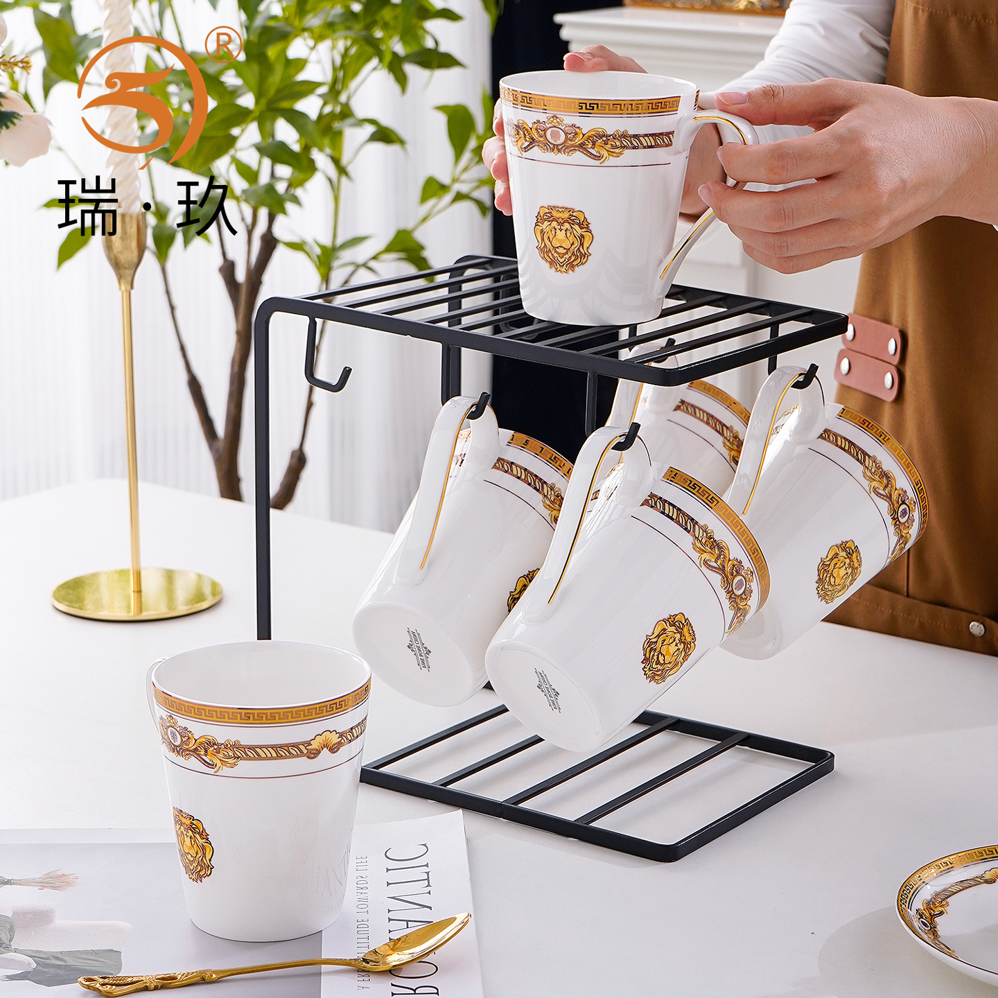 6个装轻奢骨瓷马克杯套装送架子