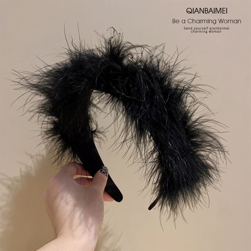 很纯欲哦~秋款羽毛宽边发箍高颅